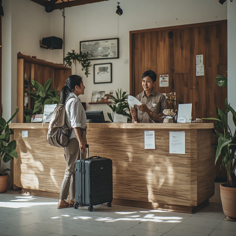 Pelancong membawa koper saat berbicara